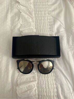 Prada Black Cat-Eye Sunglasses with Silver Mirror Lenses